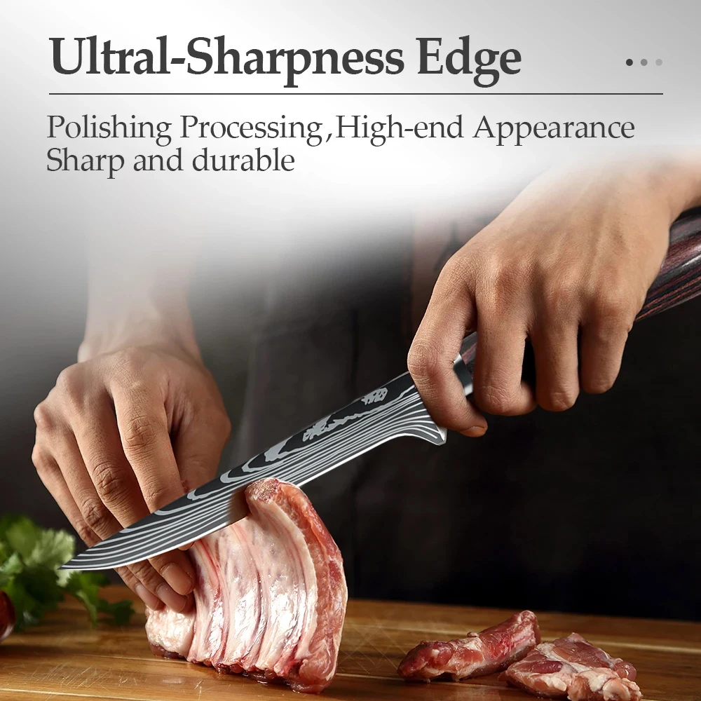 6 Inch Boning Knife Barbecue Knife High Carbon Butcher Knife Pakka Stainless Steel Wooden Handle Filleting Knives for Meat Cut