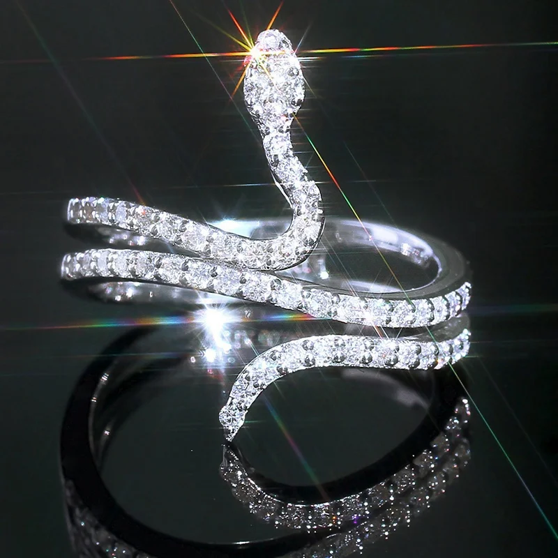 Fashion Trendy Unique Cold Style Glittering Zircon Snake Ring, Cool Jewelry for Casual Parties and Street Shots