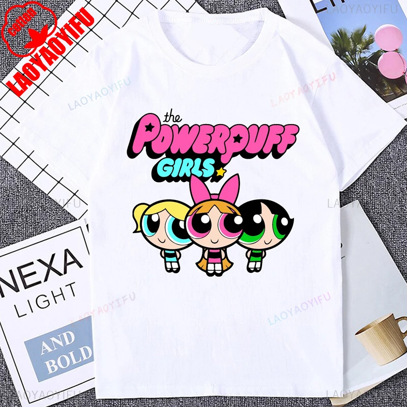 

Kawaii Blossom Bubbles Buttercup The Powerpuff Girls Tee Tops Harajuku Summer Short Sleeve Casual Fashion Women Cotton Tshirt