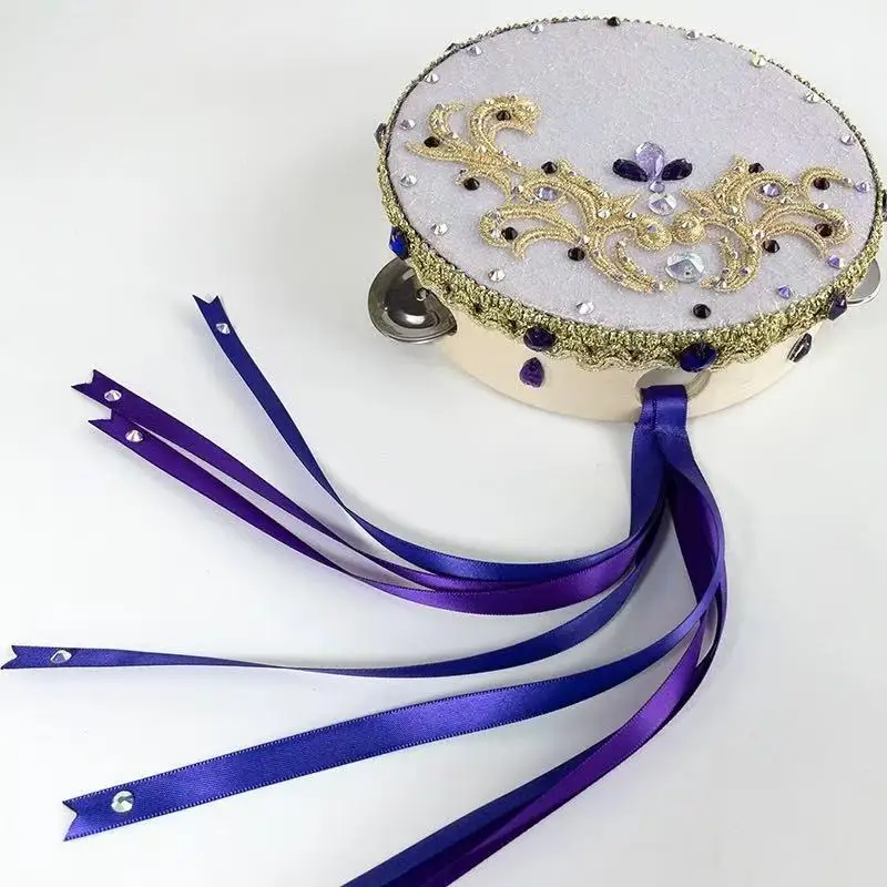 الدف الأرجواني الخشبي لمرحلة الباليه الاحترافية والرقص للفتيات وأداء المنافسة للنساء طبل دائري أخضر