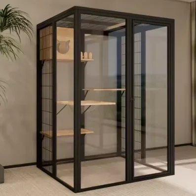 

Кошачья вилла с панорамным обзором, алюминиевая рама, черная, 186*100*183 см, большой просторный домик для кошек