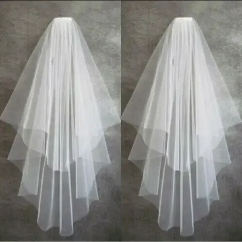 

White Ivory 2Tier Bridal Wedding Veil With Comb Elbow length Cut Edge Soft Tulle