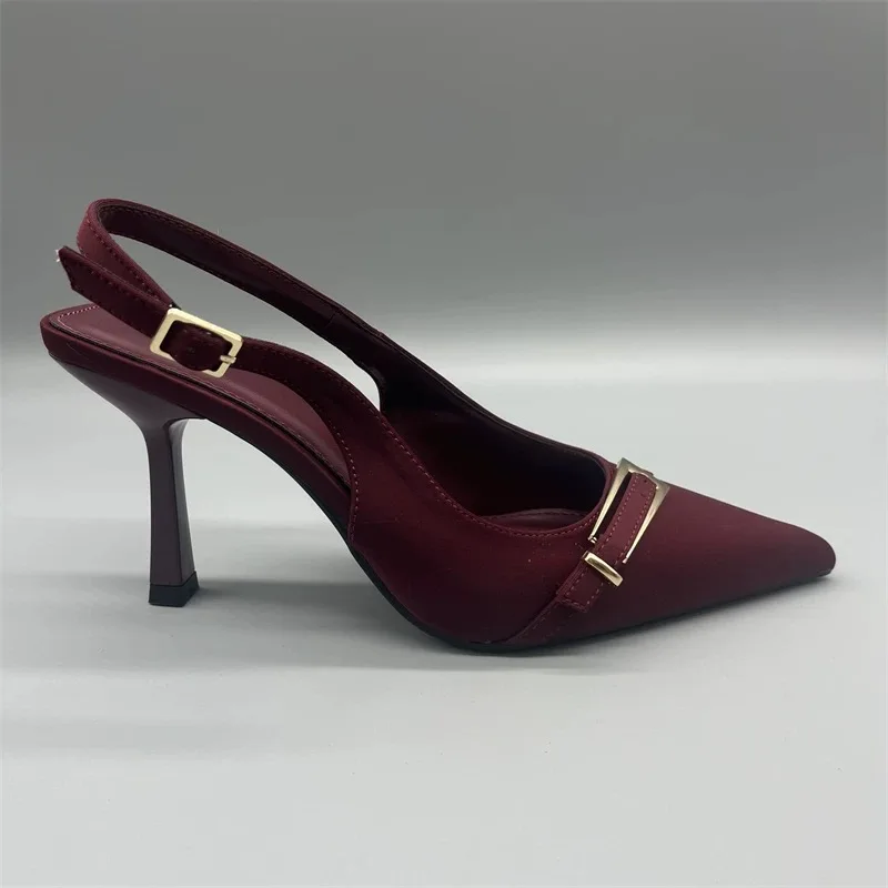 

Wine Red Satin High-heeled Shoes for Women2026new Style, Stunning Mature Lady Style, Closed-toe, Single Strap, Thin Heel Sandals