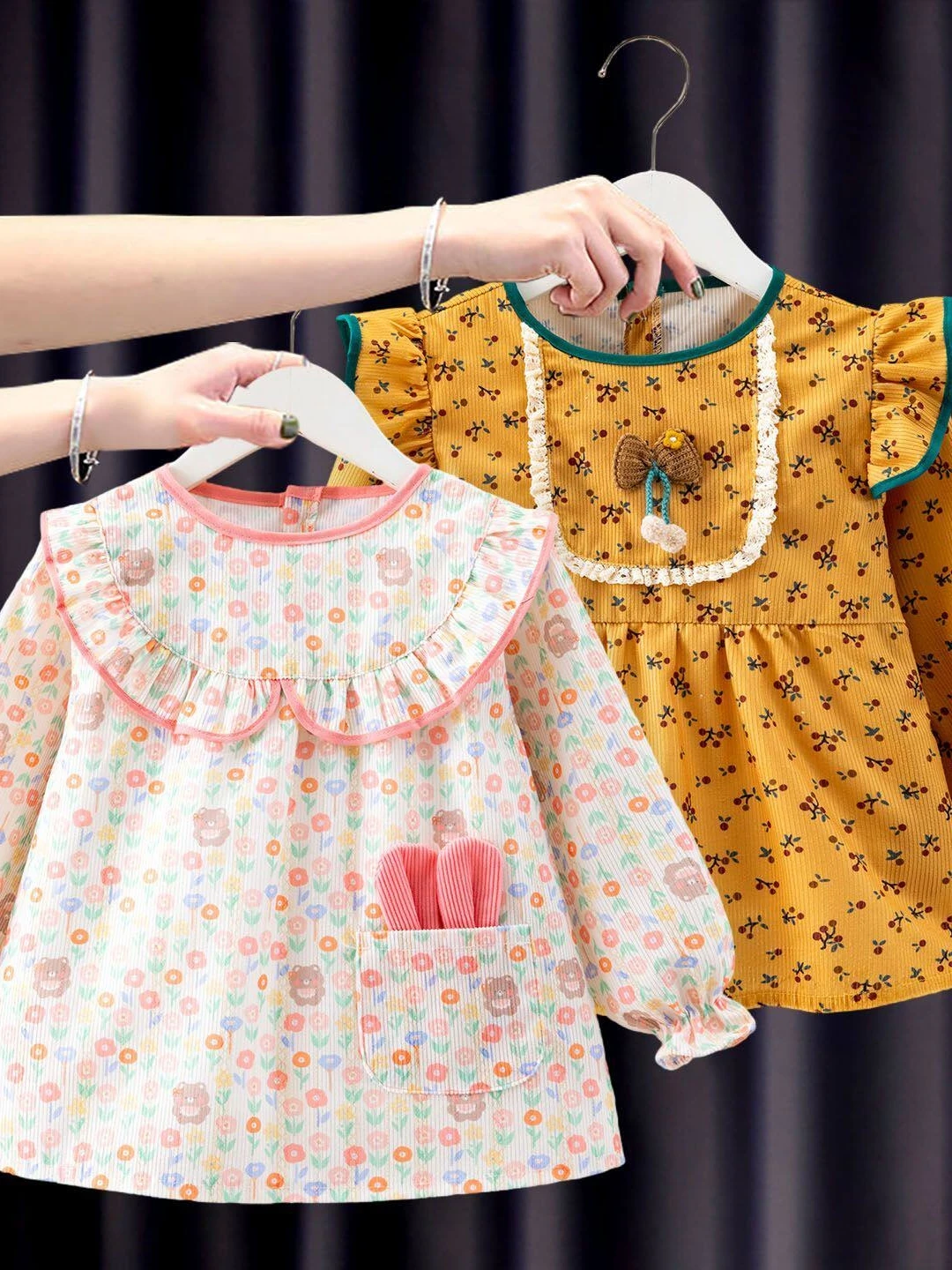 プリンセススタイル長袖ベビーエプロン子供用保護服防水汚れ防止かわいいアウター食事用