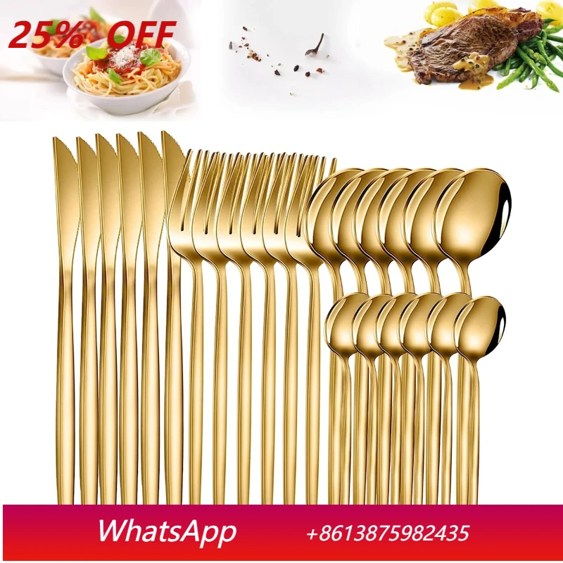 

24pcs Dinnerware Set Stainless Steel Tableware Set Knife Fork Spoon Flatware Set Cutlery Knife Fork Spoon Tea Spoon