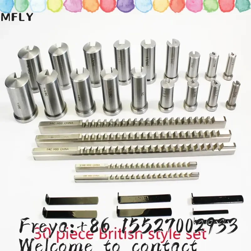 30pcs Keyway Broach Set Inch Sized 5pcs Broaches 1/2''-1-1/2'' 18pcs Bushings and 7pcs Shims HSS Keyway Tool for CNC Machine