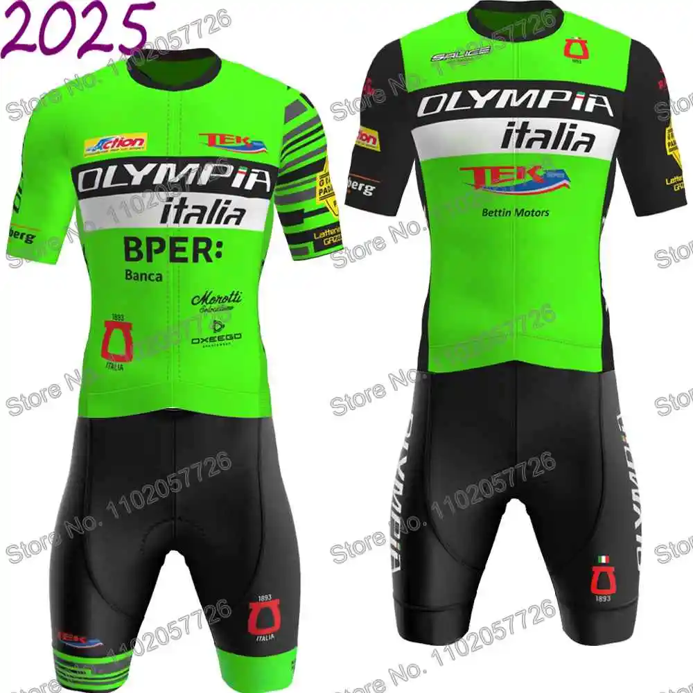 Olympia Factory Team 2025 Ropa de ciclismo Verano Conjunto de maillot de ciclismo para hombre Traje de camisa de bicicleta de carretera Manga corta BTT Mujer Culotte con tirantes para bicicleta Ropa de deporte