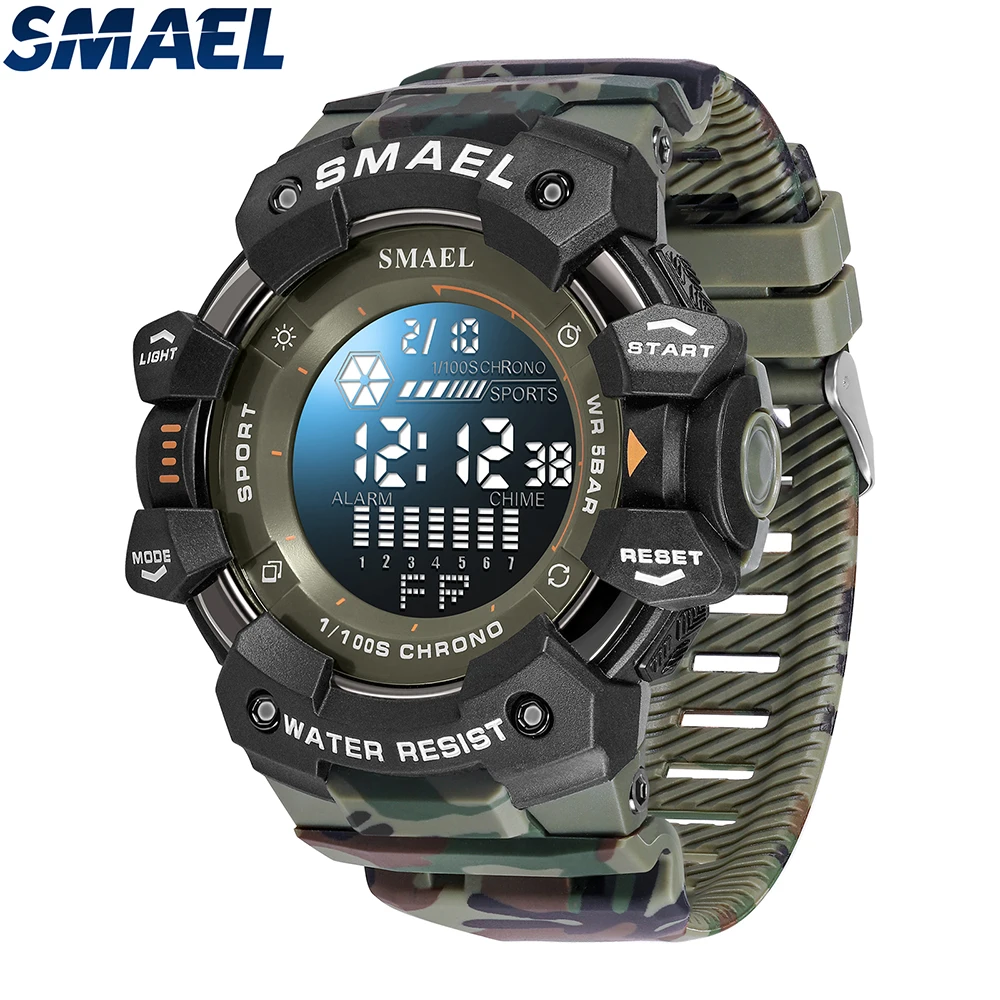 SMAEL Digital Watch LED Sports Wristwatches 50m Waterproof LED Stopwatch 8050 Army Watches Digital Big Dail Clock Alarm