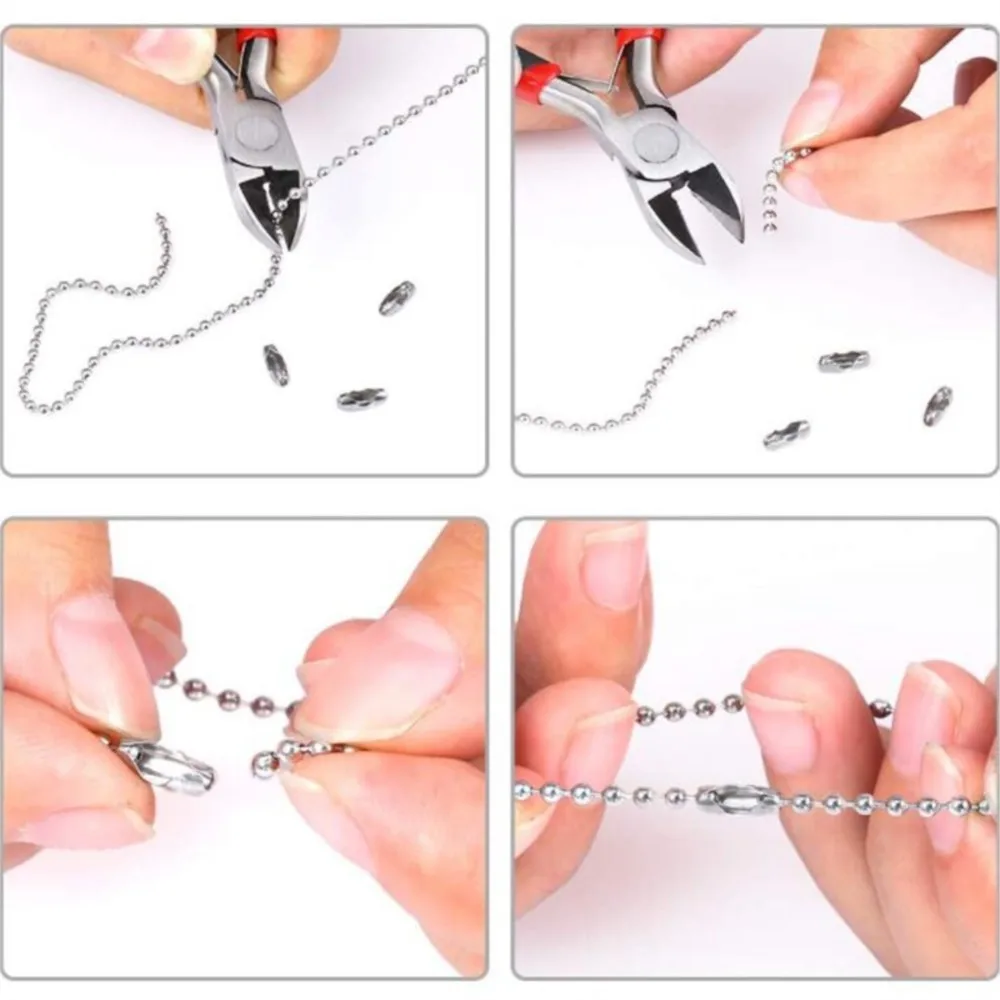 5m Stainless Steel Bead Chain 1.5/2/2.4/3mm Ball Chain with 50pcs Matching Adjustable Pull Connector for Keychain Jewelry Making