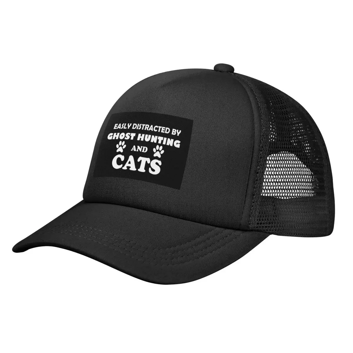 Easily Distracted By Ghost Hunting And Cats Mesh Baseball Caps Snapback Baseball Hats Breathable Casual Casquette Outdoor
