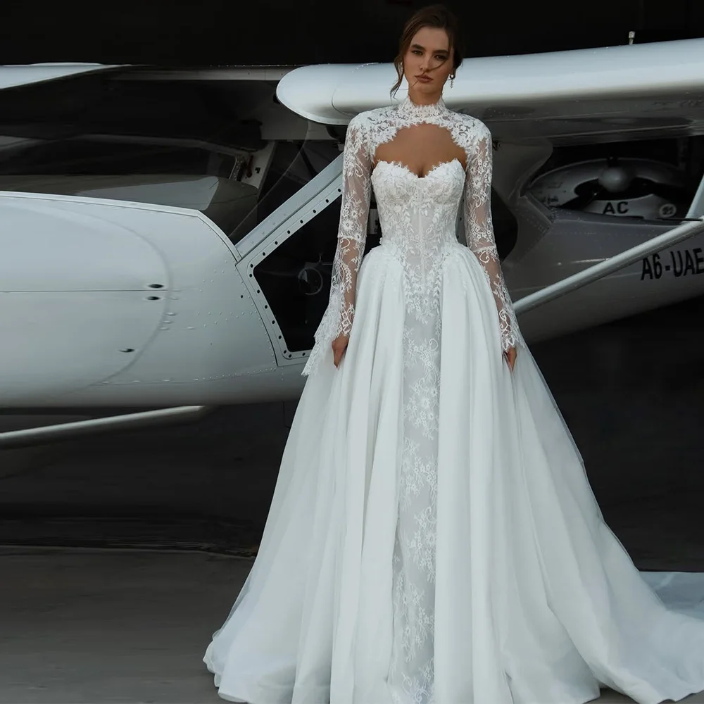 

Dreamy Organza A-Line Customized Bridal Gown Elegant Sleeveless Sweetheart Wedding Dress Classic Lace Appliques Robe de mariée