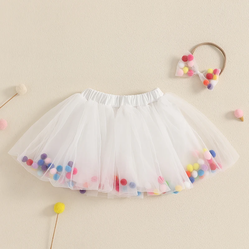 Peutermeisje Mesh Tutu Rok Kleurrijke pluche bal Elastische taille Tule rok Verjaardag A-lijn rok met hoofdband 1-5 jaar