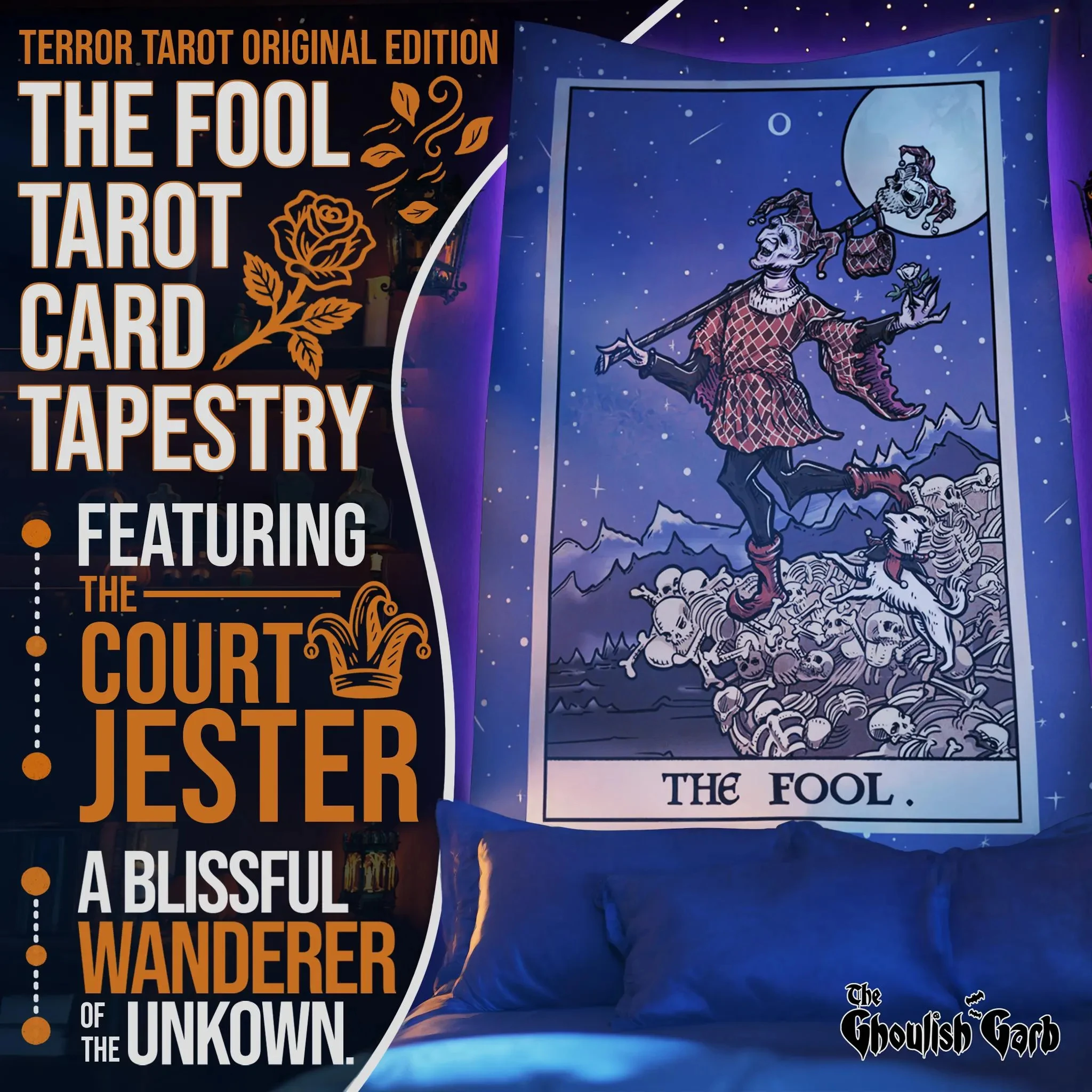 VIKAMA Tarot Card Foolish Tapestry Dark Gothic Wall Decoration Living Room Meditation Room Mystery Theme Party Room Decoration