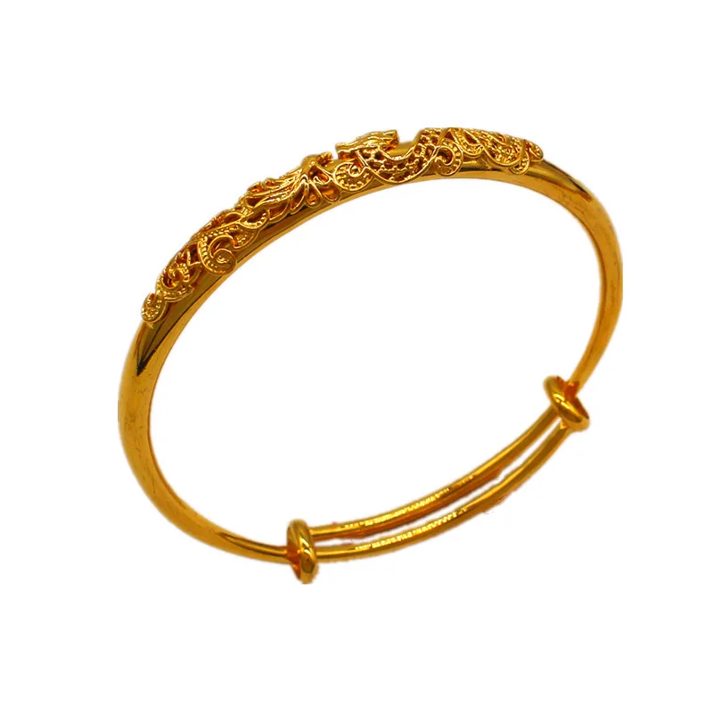 African Wedding Relief Dragon and Phoenix Imitation Gold Bracelet Women's Middle East Dubai Wedding Jewelry Stereo Bracelet