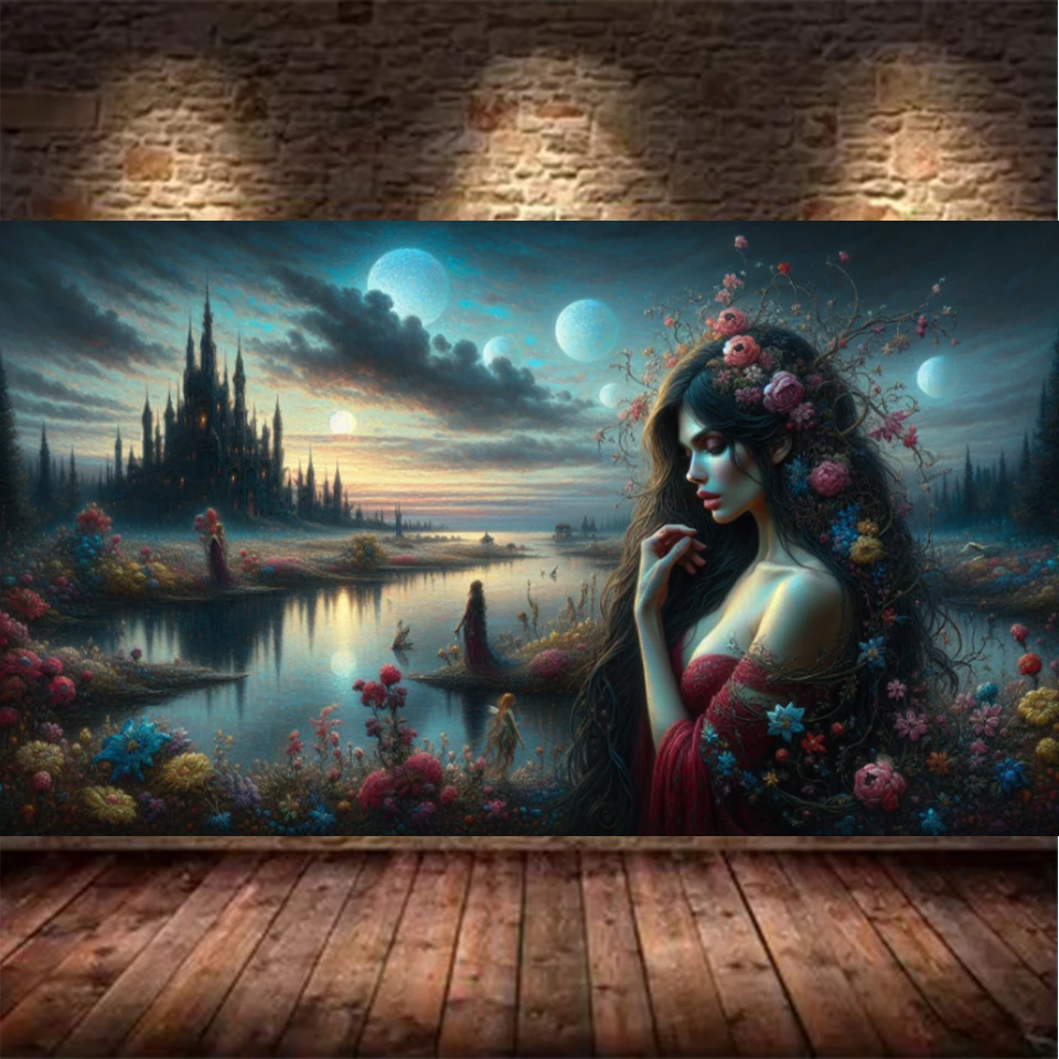 

Новая 5D Алмазная вышивка ручной работы: Женский замок, цветочный пейзаж, алмазная мозаика, вышивка стразами, декор для дома