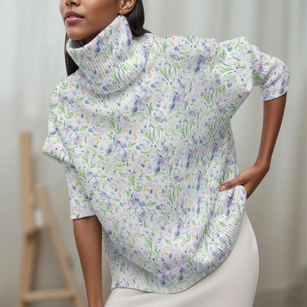 Suéter feminino casual floral elementos florais de cor clara suéter feminino 2025 novo suéter feminino de manga comprida