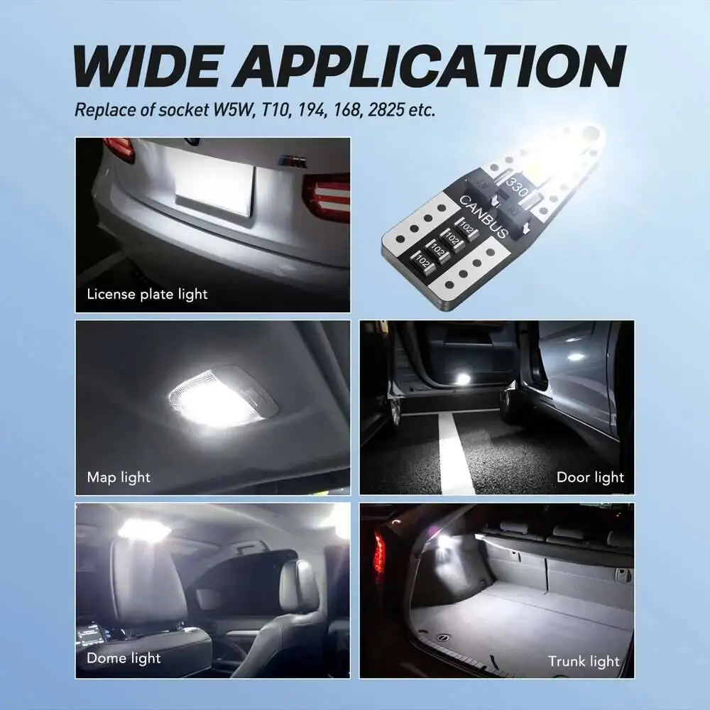 10X T10 LED W5W Bulb Auto Interior Reading Doom Trunk Light For Peugeot 206 508 307 406 3008 Led Car Lights 6000K White 12V image 6