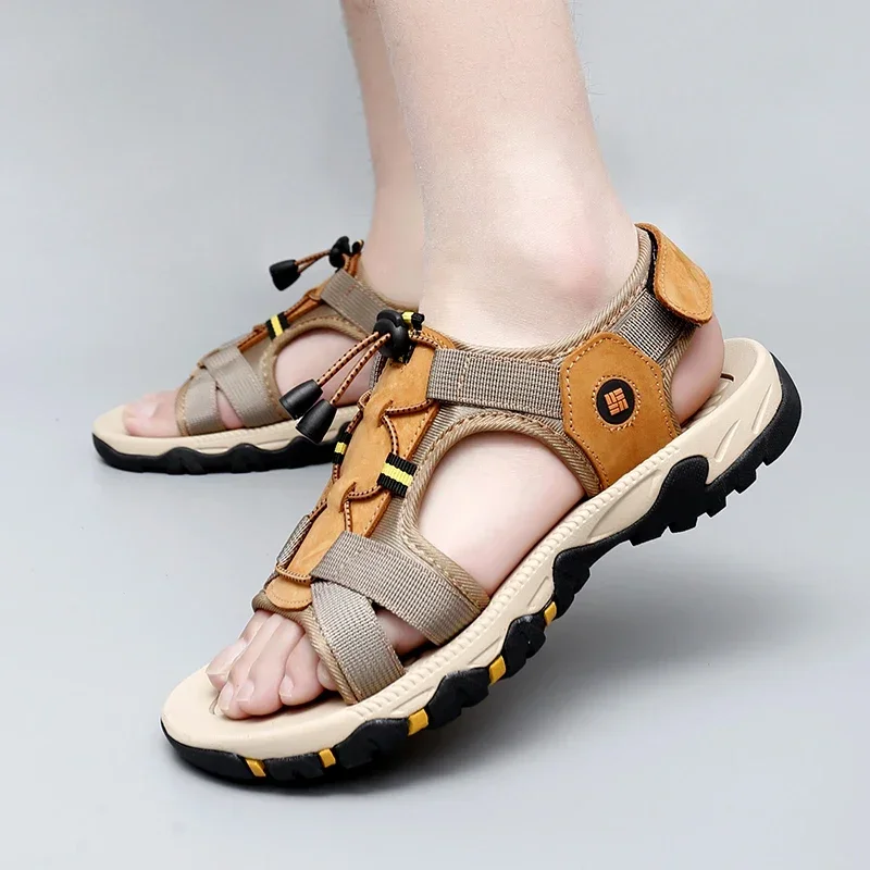 

Сандалии мужские кожаные для пляжа, Нескользящие, износостойкие, Повседневная Уличная обувь, большие размеры 47 48, на лето