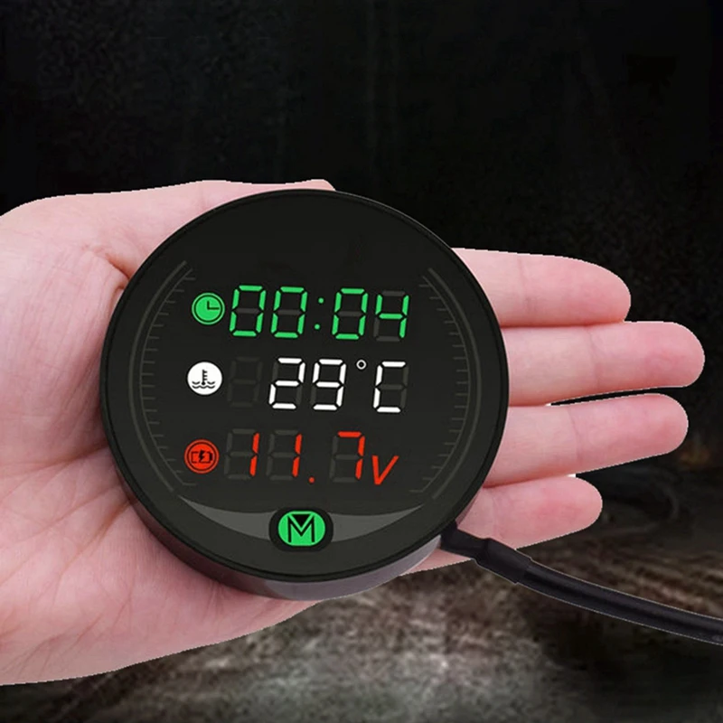 2X 5 In 1 Motorcycle Water Temperature USB Rechargeable Time Voltmeter LED Night Vision Meter With Temperature Sensor