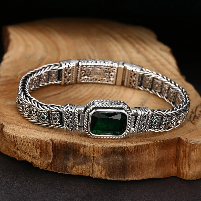 925 Sterling Men'S And Women'S Grass Pattern Rotating Woven Bracelet Thai Silver Jewelry
