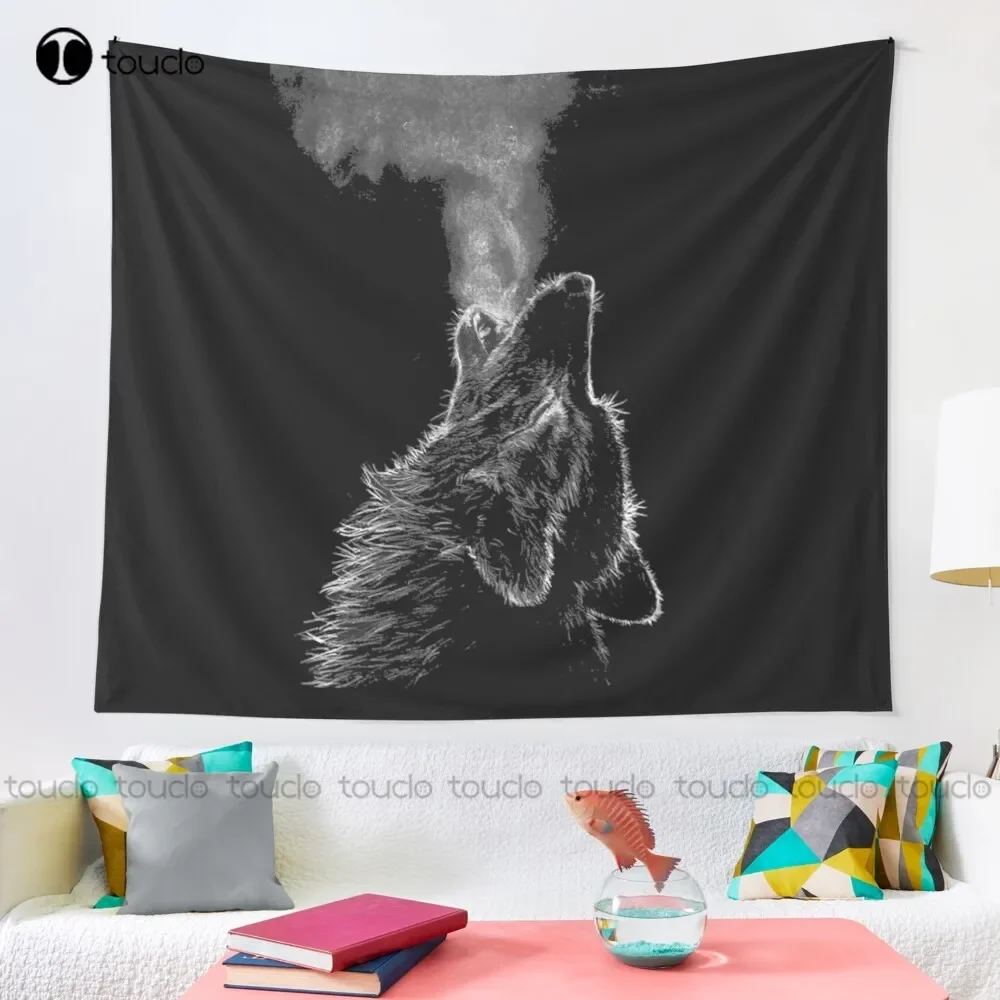 Wolf Howl Black White Animals Animal Wild Tapestry Tapestry Wall Hanging For Living Room Bedroom Dorm Room Home Decor