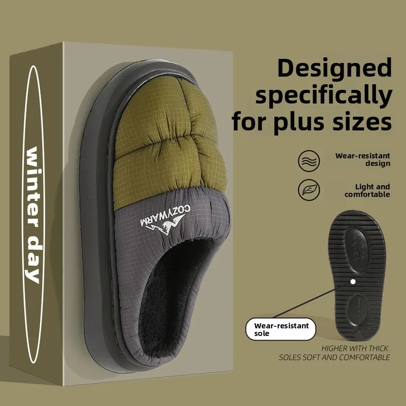 Lange, dicke, warme Winterhausschuhe aus Plüsch, wasserdichte Outdoor-Hausschuhe für Damen, Unisex, in verschiedenen Farben, rutschfeste Baumwollschuhe, bequem für Damen. – Detail 6