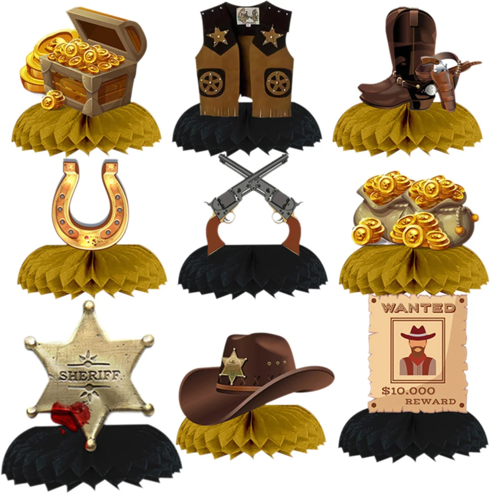 9 Pcs Cowboy Western Party Decorations Wild West Cowboy Honeycomb Centerpieces Tables Wild West Party Western Theme Party Decor