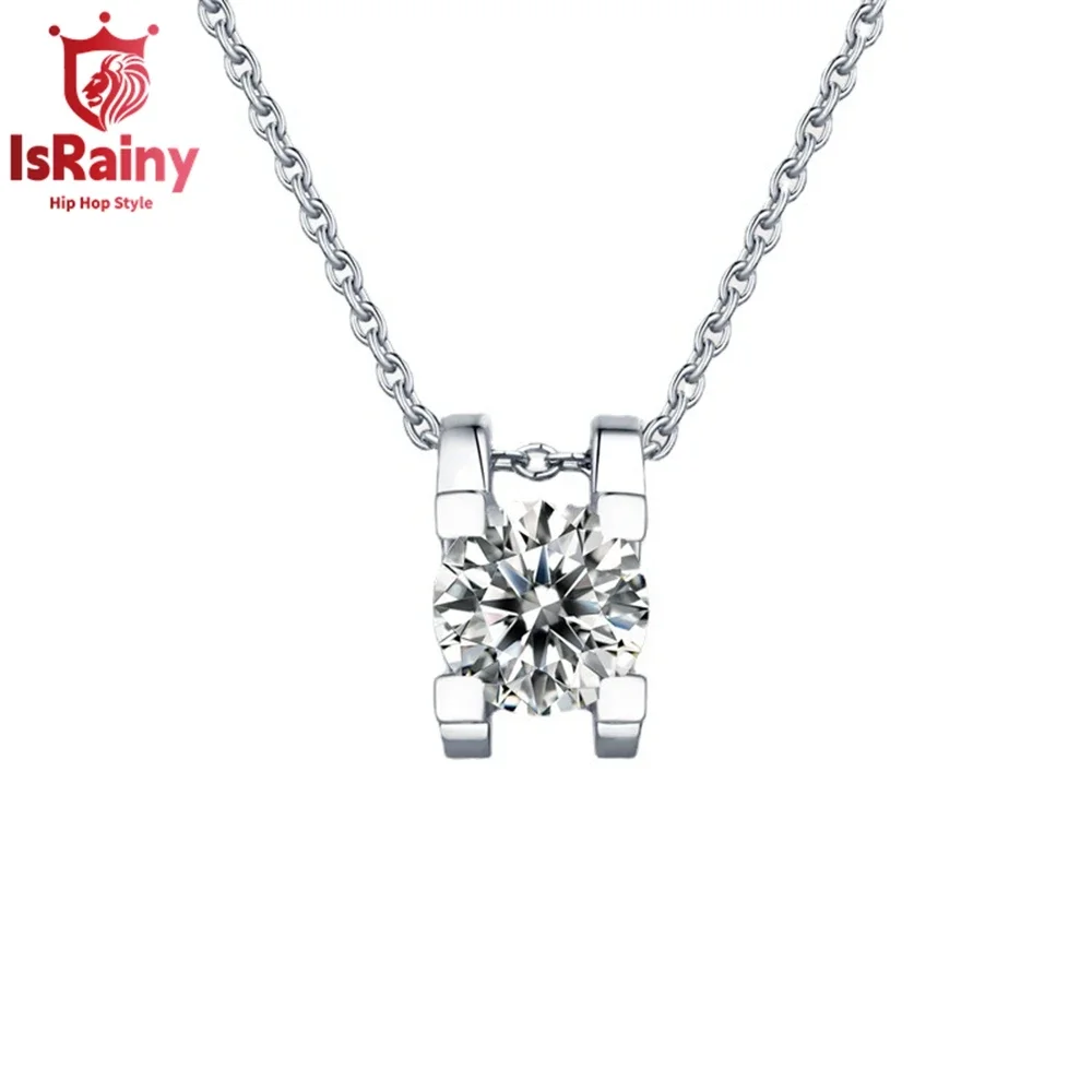 

IsRainy Hip Hop Rock 100% 925 Sterling Silver Sparkling GRA Moissanite Diamond Pendant Necklaces Fine Jewelry for Women Men Gift