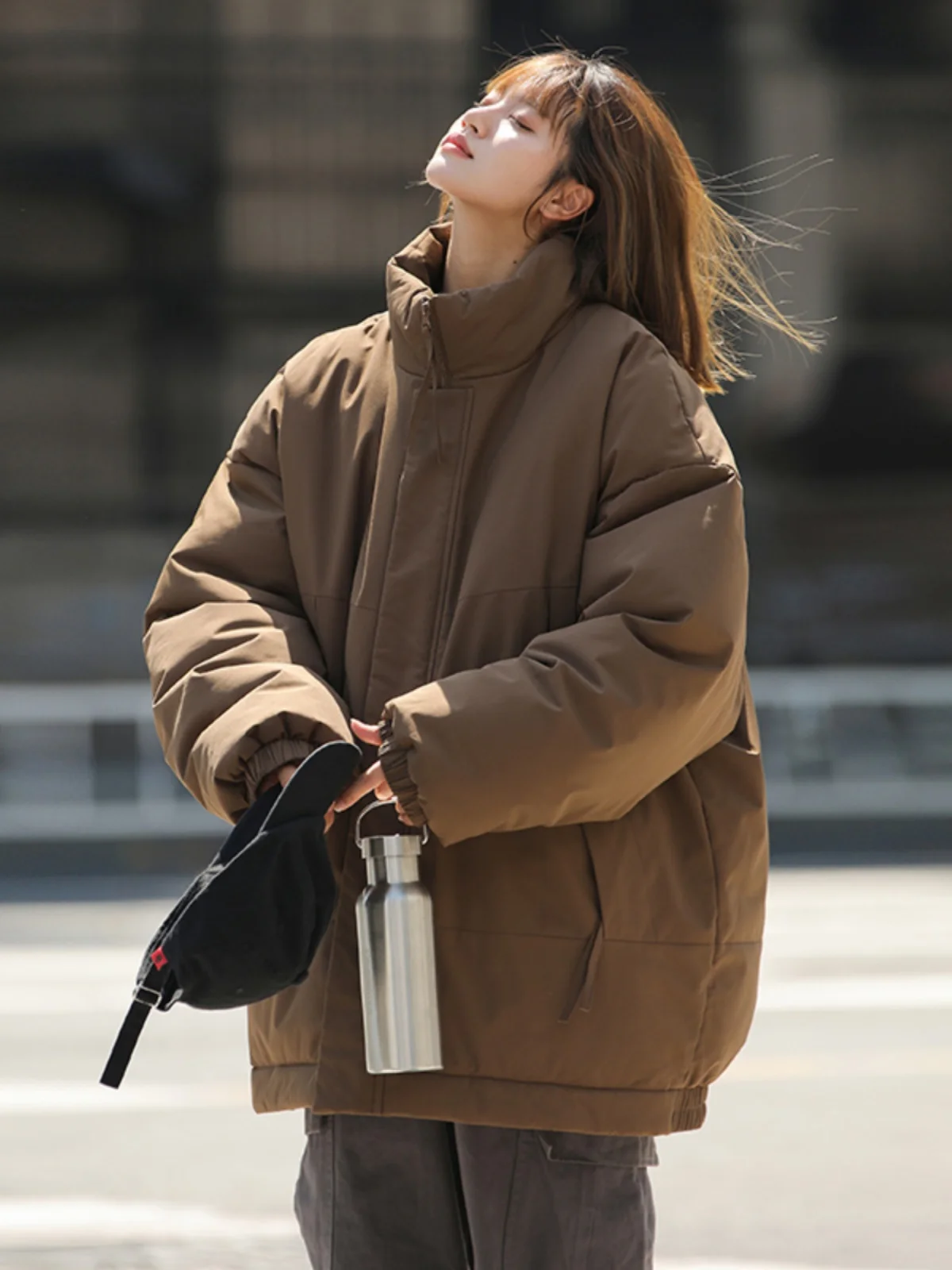 

Cé Brown Stand Collar Cotton Jaet Men's Winter Faion Retro Brand INS Youth Couple Color Cotton Coat Outerwear