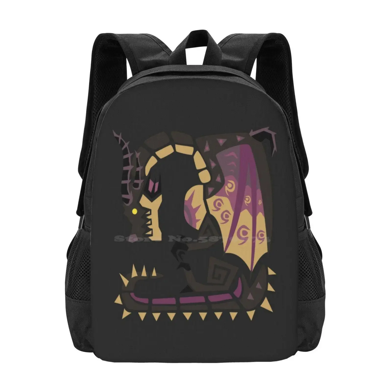 Fatalis رائجة البيع حقيبة مدرسية على ظهره حقائب الموضة 4U العالم Iceborne أسود أرجواني تان أيقونة كبار السن التنين Fatalis مخصص رمادي #1