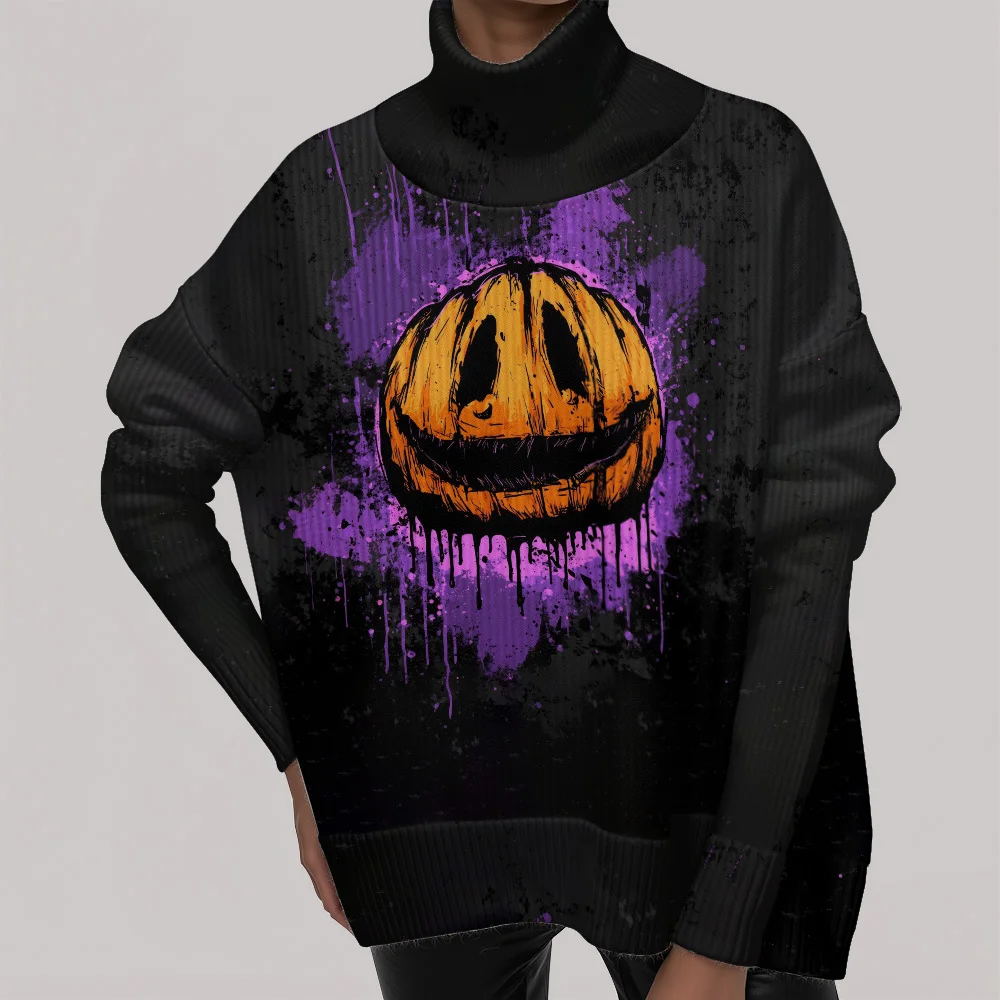 2025 Women's Turtleneck Sweater Chunky Knit Oversized Solid Color Winter Unisex Halloween Pullover Casual Fashion Warm