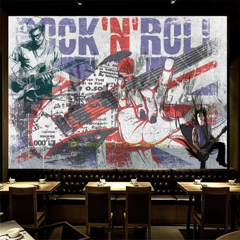 Custom Retro Industrial Style British Rock Music Alphabet Gray Cement Background Mural Wallpaper 3D Bar Club Decor Wall Paper 3D