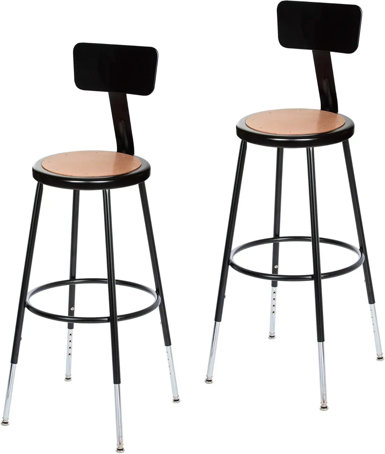 (2 Pack Height Adjustable Steel Stools With Backrest, Black, 25-33