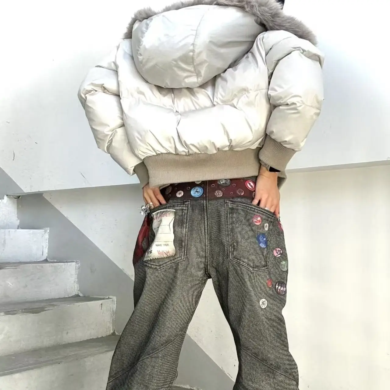 

American Vintage Winter Clothes New Fashion Loose Casual Fur Collar Hooded Parkas Harajuku Grunge Streetwear Y2k Jackets Outwear