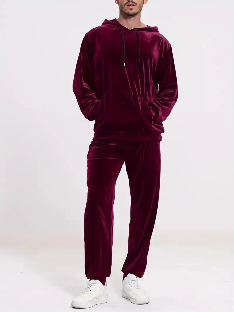 Herren-Trainingsanzug aus Samt in Goldoptik mit Reißverschluss-Hoodie, elastischen Bündchen und Jogginghose, Frühling/Herbst, europäisch-amerikanischer Casual-Stil, zweiteiliges Outfit – Detail 10