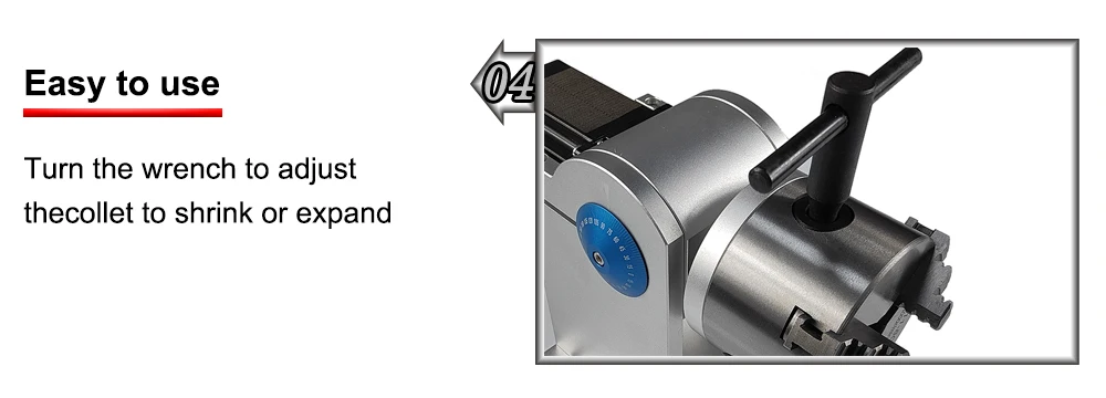 DGHUNST Rotationsaufsatz D80 mit 3-Klauen-Futter, optional mit DM5042 Treiber für UV-CO2-Faserlaser-Markiermaschinen – Detail 5