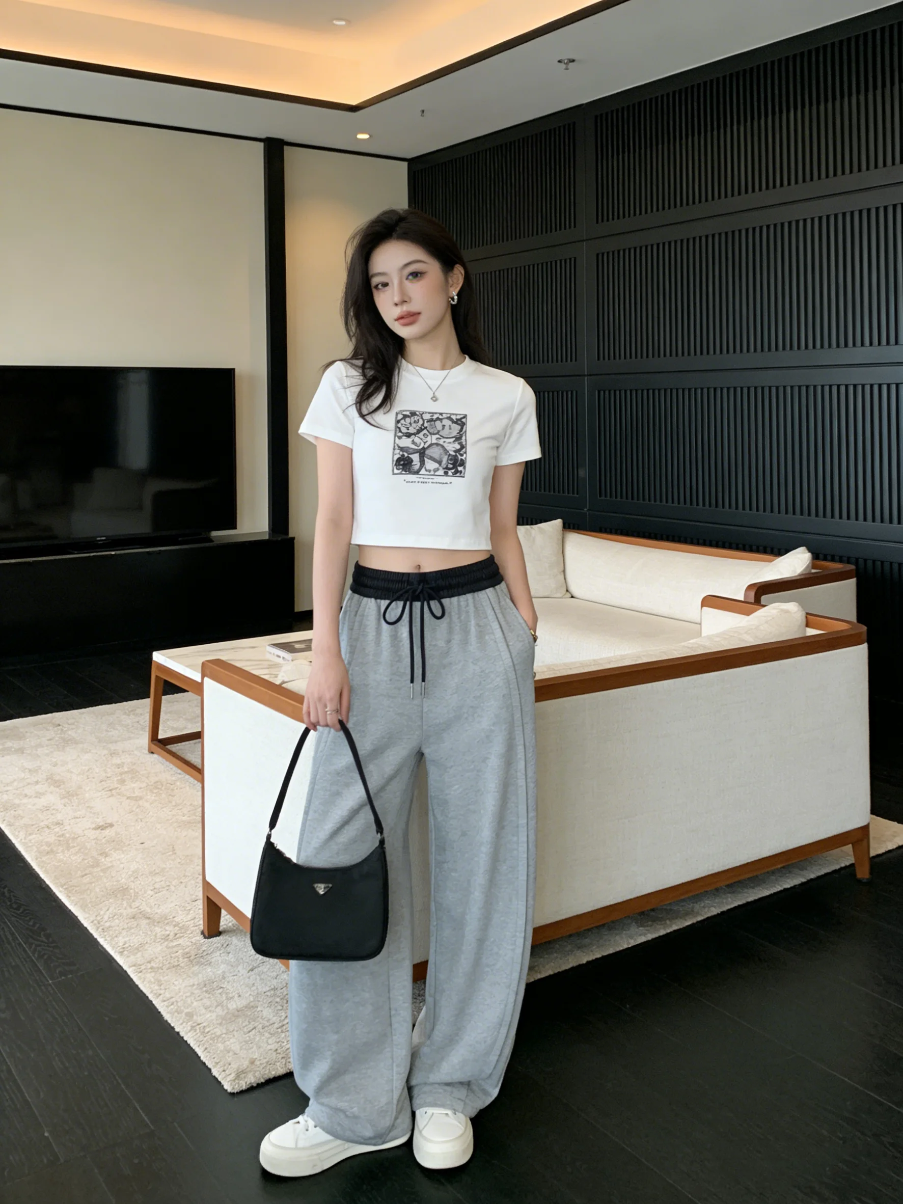 

High Waist ey Casual Sports Sweatpants Slimming Skin-Friendly Spring 2026 Color Blo Wide Leg Knife Pants Versatile Walkin...