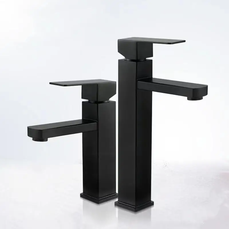 

Black baking varnish stainless steel square basin hot and cold faucet for household on platform basin under platform toilet fauc