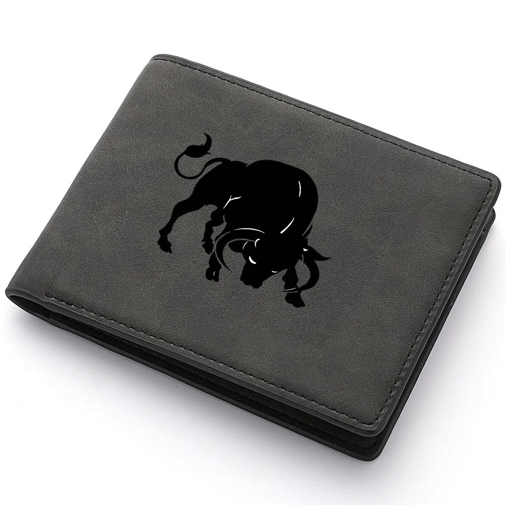 محفظة قصيرة للرجال مع نمط الثور وسحاب وجيب للعملات المعدنية وحامل بطاقات متعدد الفتحات هدية مثالية للطلاب الشباب