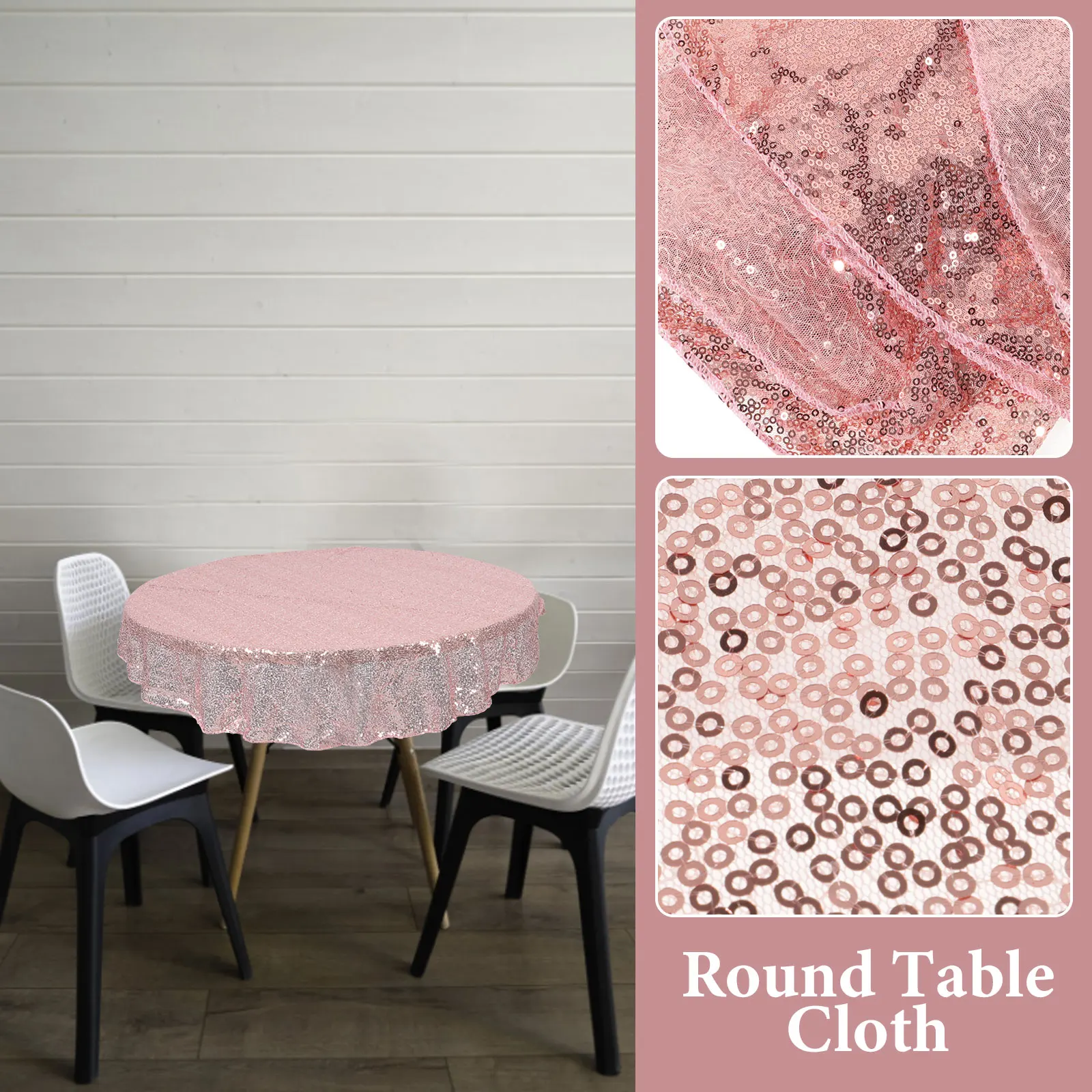 

Glitter Chic White Tablecloth 100cm Round Rose Gold Decorative Desk Cover for Party Hotel Elegant Banquet Wedding