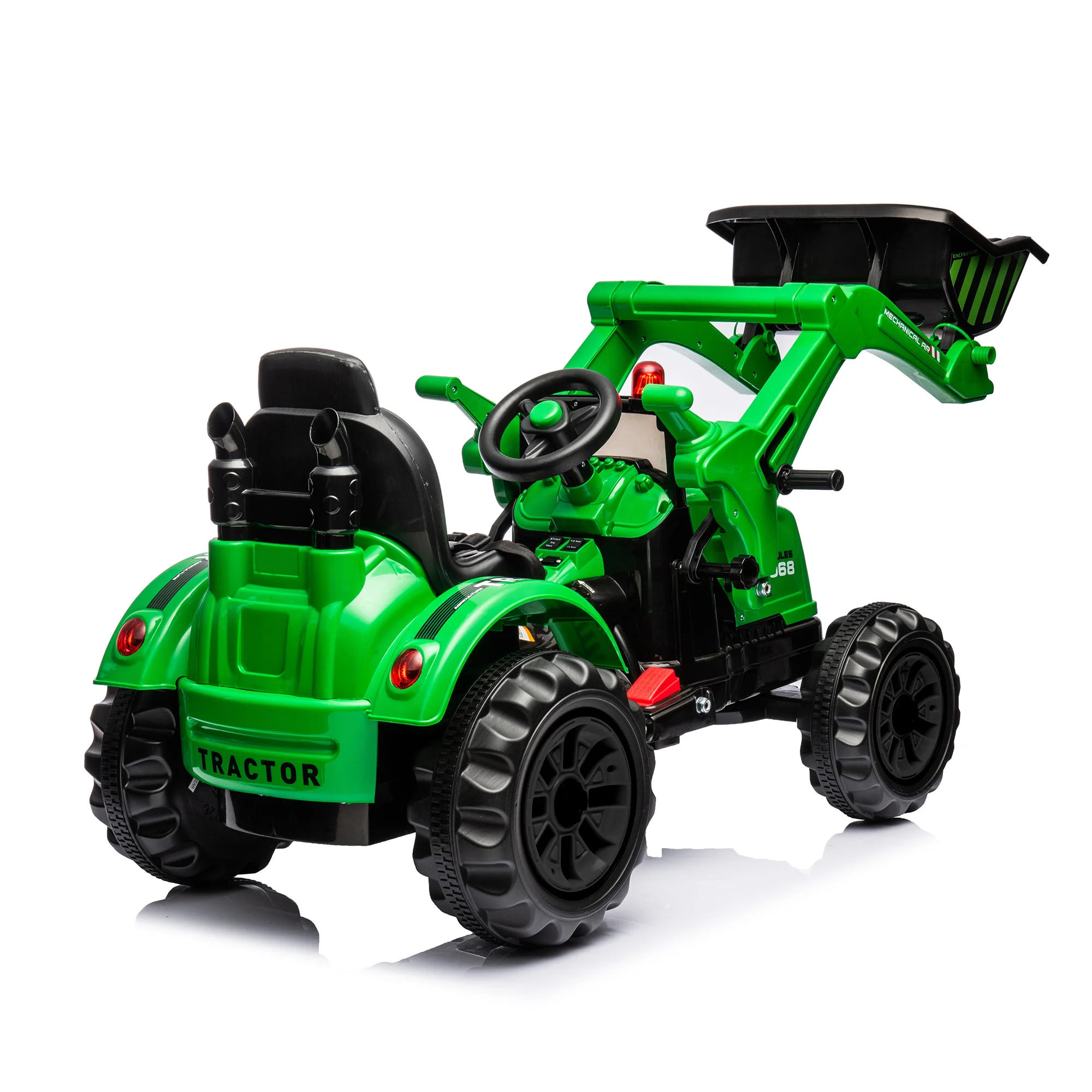 Kids Ride On Excavator, 12V Battery Powered 2 Speeds Construction Vehicles, Front Loader With Horn, Safety Belt, Treaded Wheels