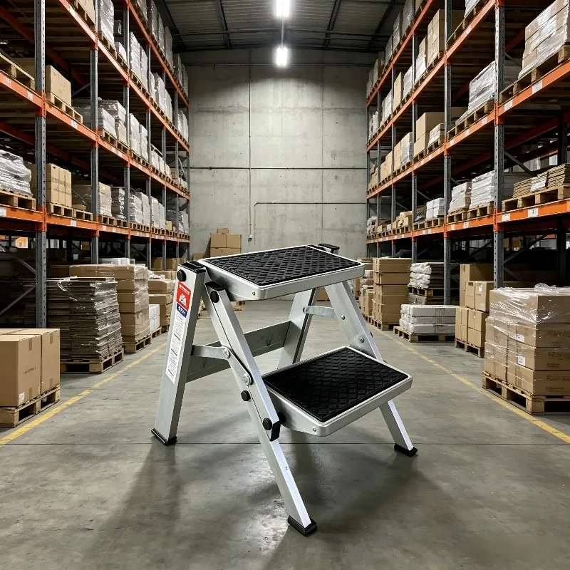 Indoor Outdoor 2 Step Aluminium Step Ladder Foldable Anti-Slip Aluminum Step Stool for Home Library Kitchen Storehouse