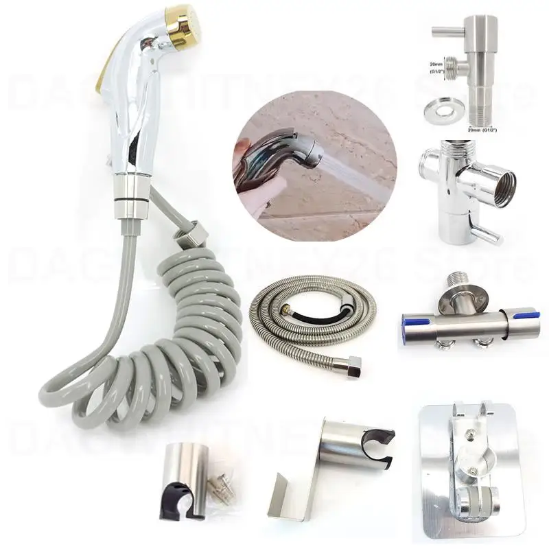 

hand bidet Sprayer ABS wc Toilet Water spray faucet cleaner wash Gold silve shower head valve hose kit douchette Bathroom u