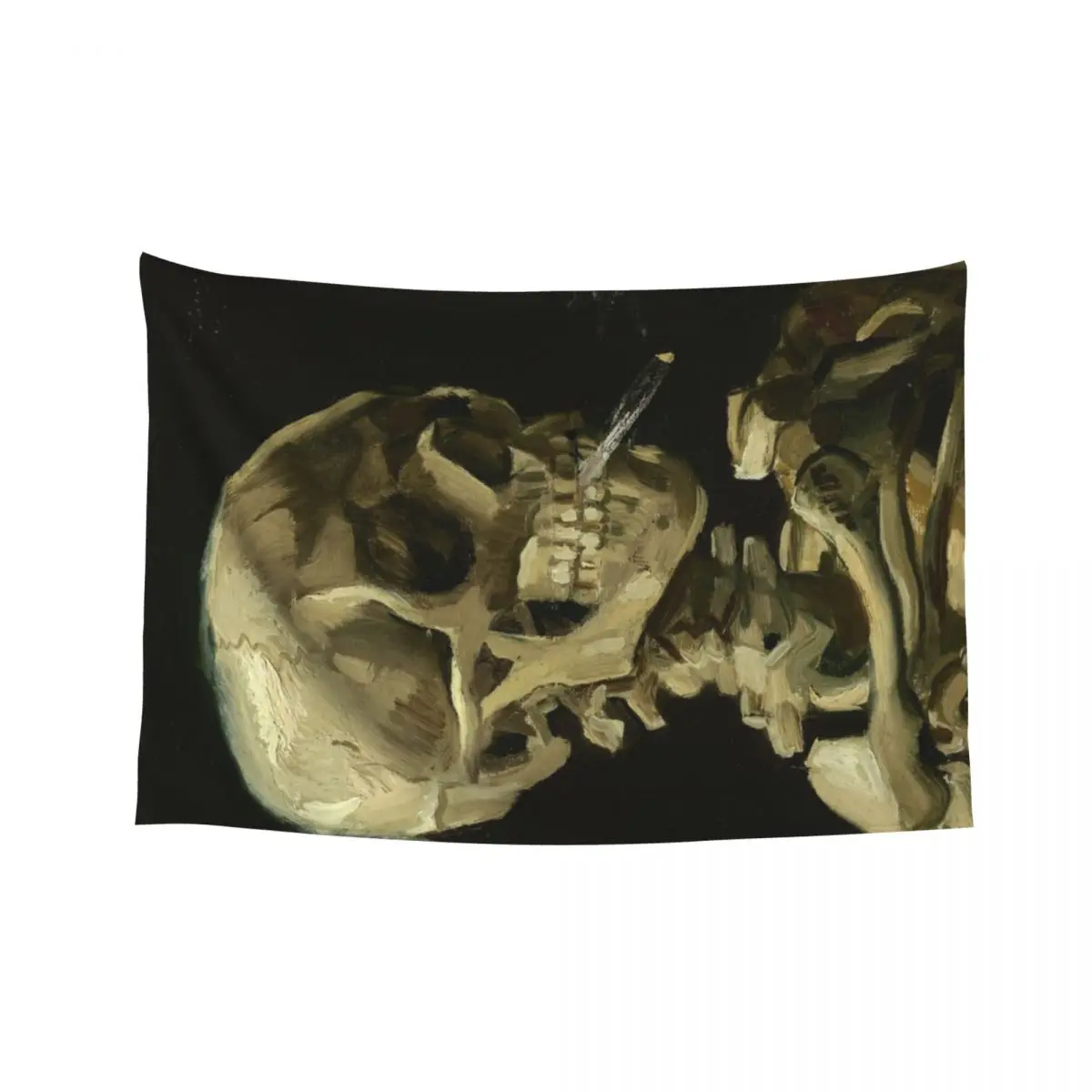 

Skull of a Skeleton with Burning Cigarette - Van Gogh Tapestry Decorations For Room Room Decoration Korean Style Tapestry