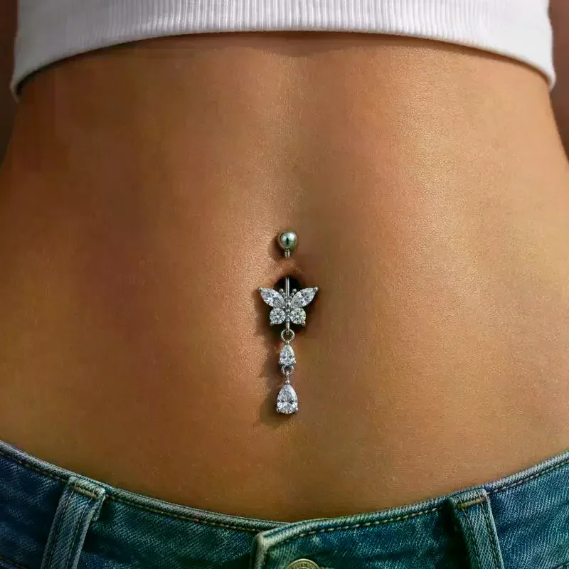 1Pcs 14G Stainless Steel Women Navel Ring Delicate Copper Zirconia Simple Stylish Hypoallergenic Piercing Gift for Girls