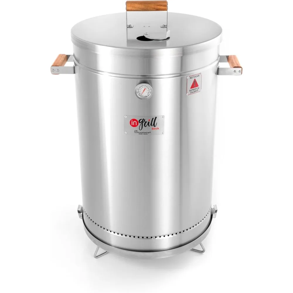 Basik Stainless Steel Barrel: Cook, Bake, Smoke - Holds 25 lbs, Includes Grill, Hooks