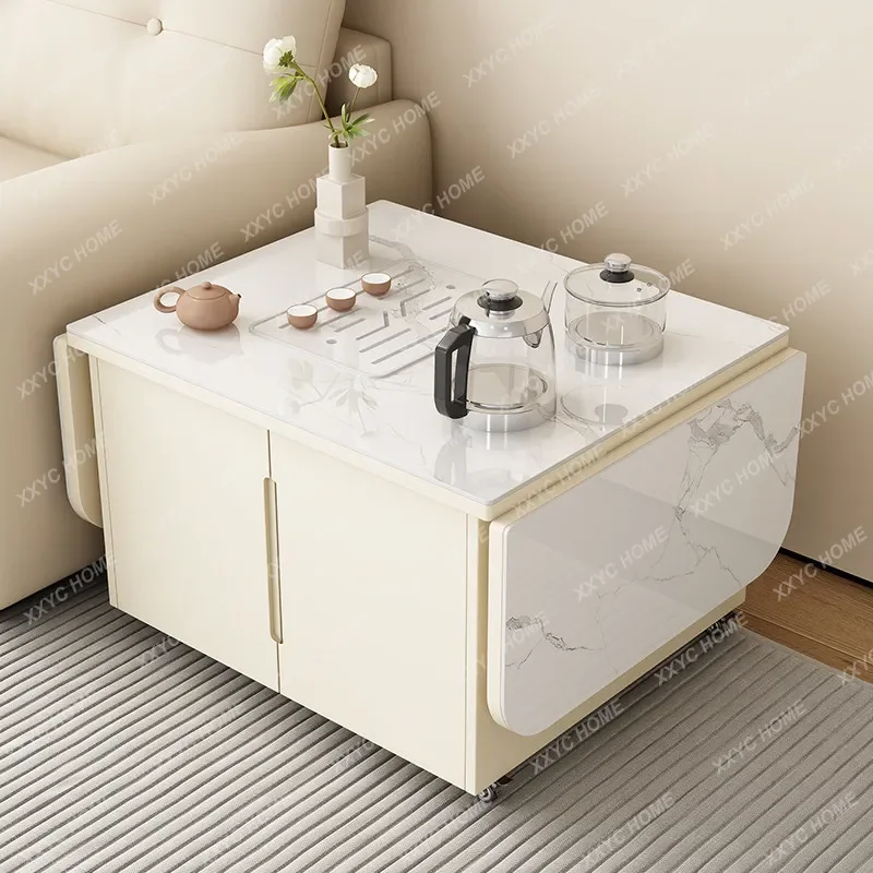 Rock slab kung fu tea table living room household with wheels movable folding