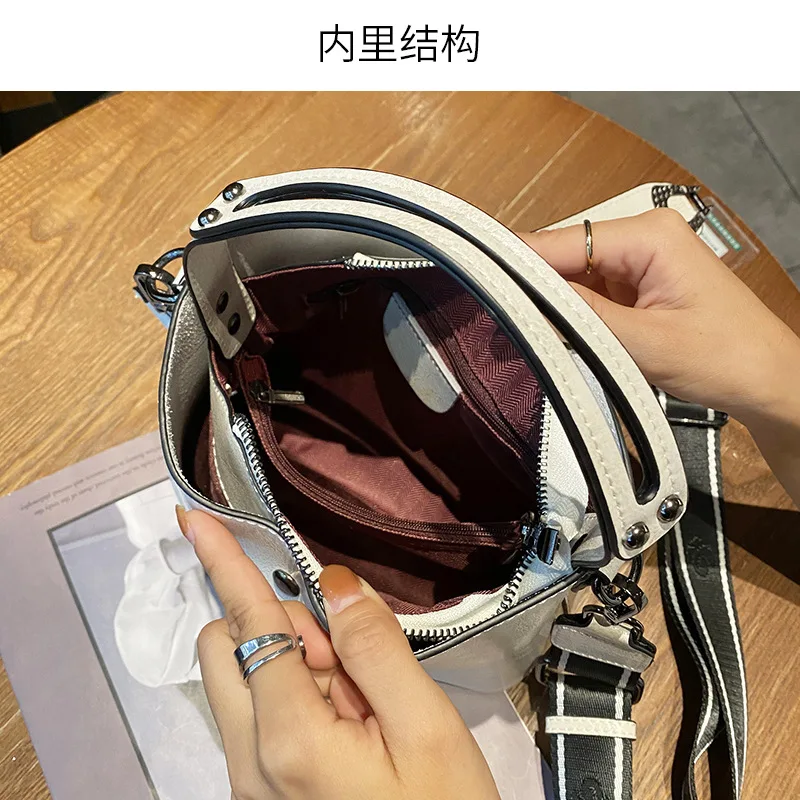 Real Cowhide Leather Women\'s New Bucket Bag Lady Fashion Single Shoulder Messenger Bag Versatile Handbag Casual Crossbody Bags