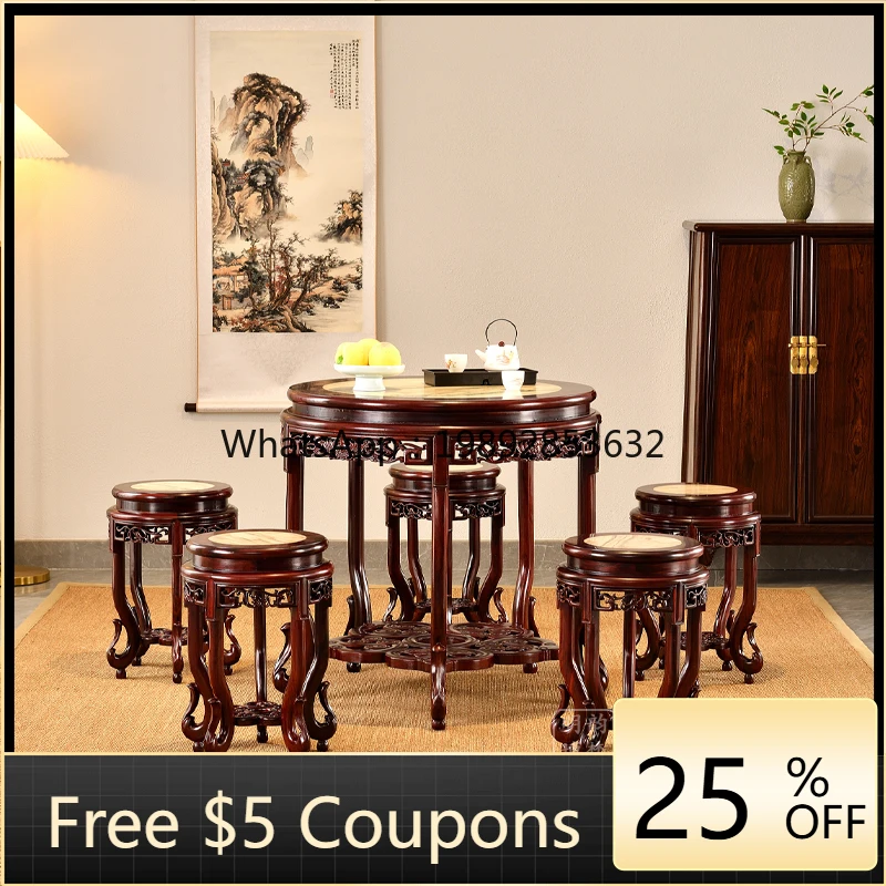 YFY Rosewood Furniture Rosewood Five-Character Imperial Exam Round Table Marble Dining Table Chinese Style Dining Table