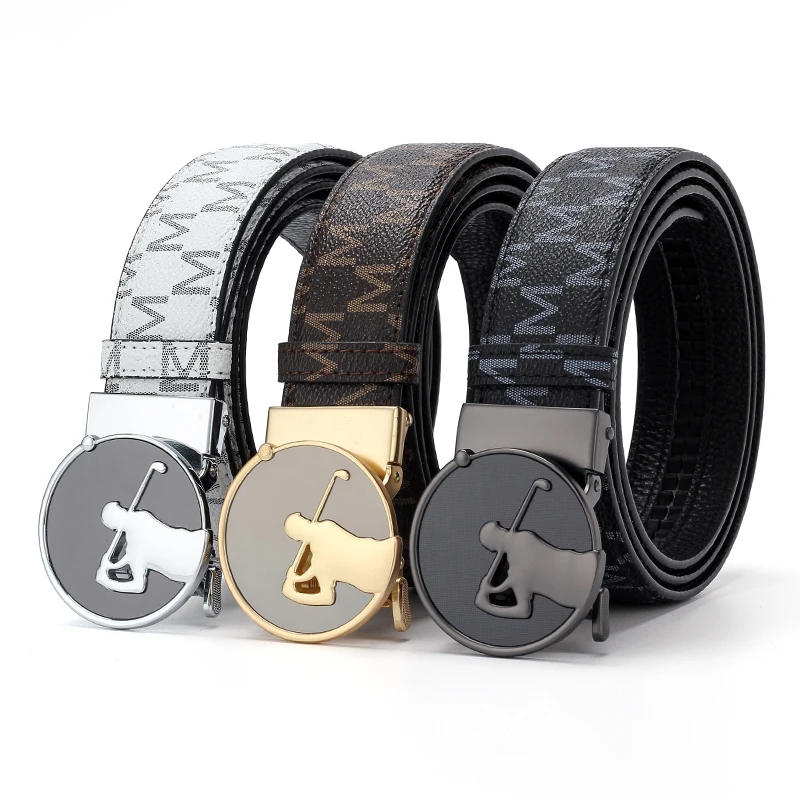 New Summer Automatic Buckle Men Belt, Fashionable Sport Buckle Waist Belt, Best Gift Choice for Golf Loving Fan Clubs